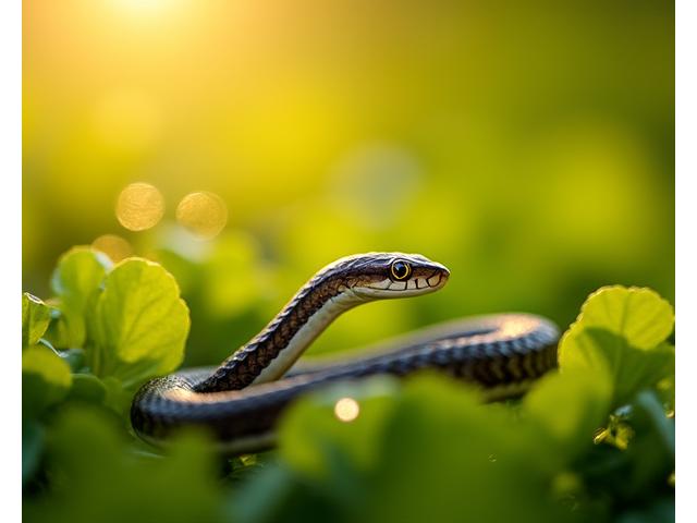 Eastern Ribbonsnake basking on wetland vegetation