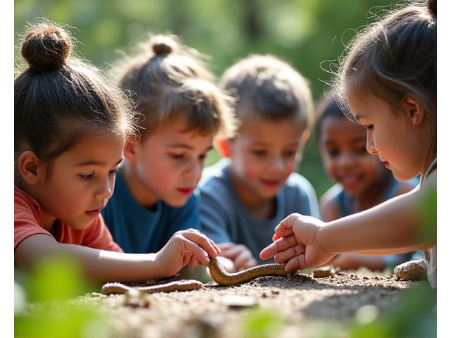 Children participating in a hands-on conservation activity with a naturalist