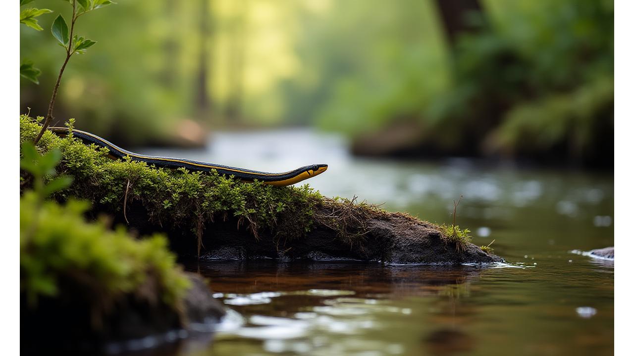 Eastern Ribbonsnake basking on a log