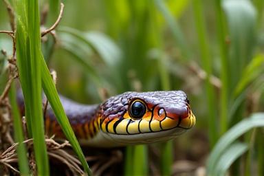 Butler's Gartersnake camouflaged in tall grass
