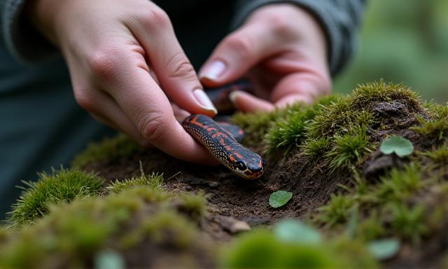 Expedition team discovering a previously unrecorded population of a rare snake