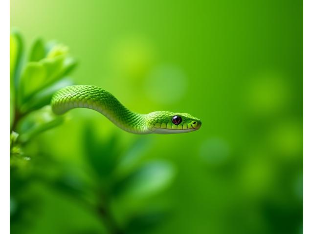 Stunning close-up of a Smooth Greensnake, vibrant green against a blurred botanical background, published in 'Canadian Wildlife' magazine